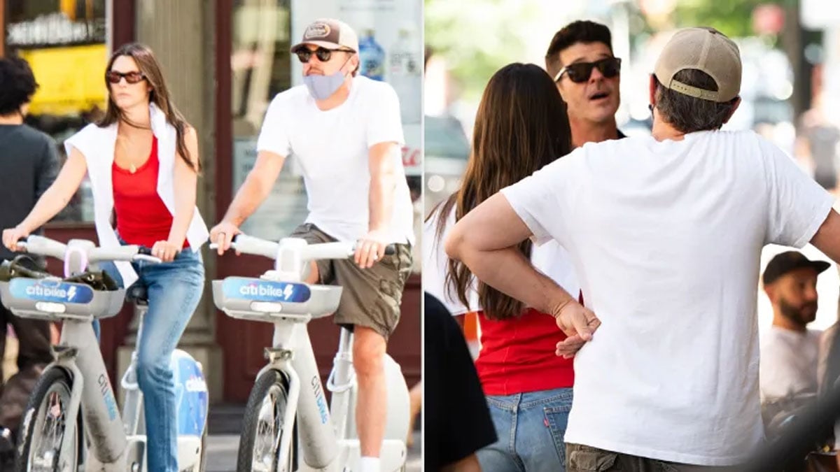 Leonardo DiCaprio, GF Vittoria Ceretti cross paths with Robin Thicke during bike ride