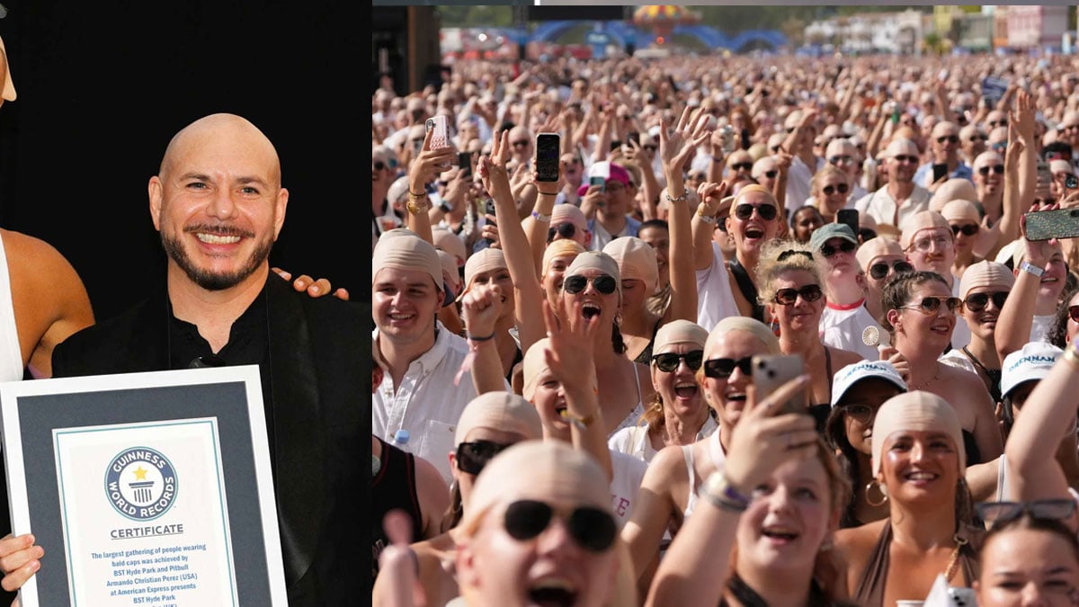 Pitbull sets Guinness World Record as 22,000 fans go bald at London concert